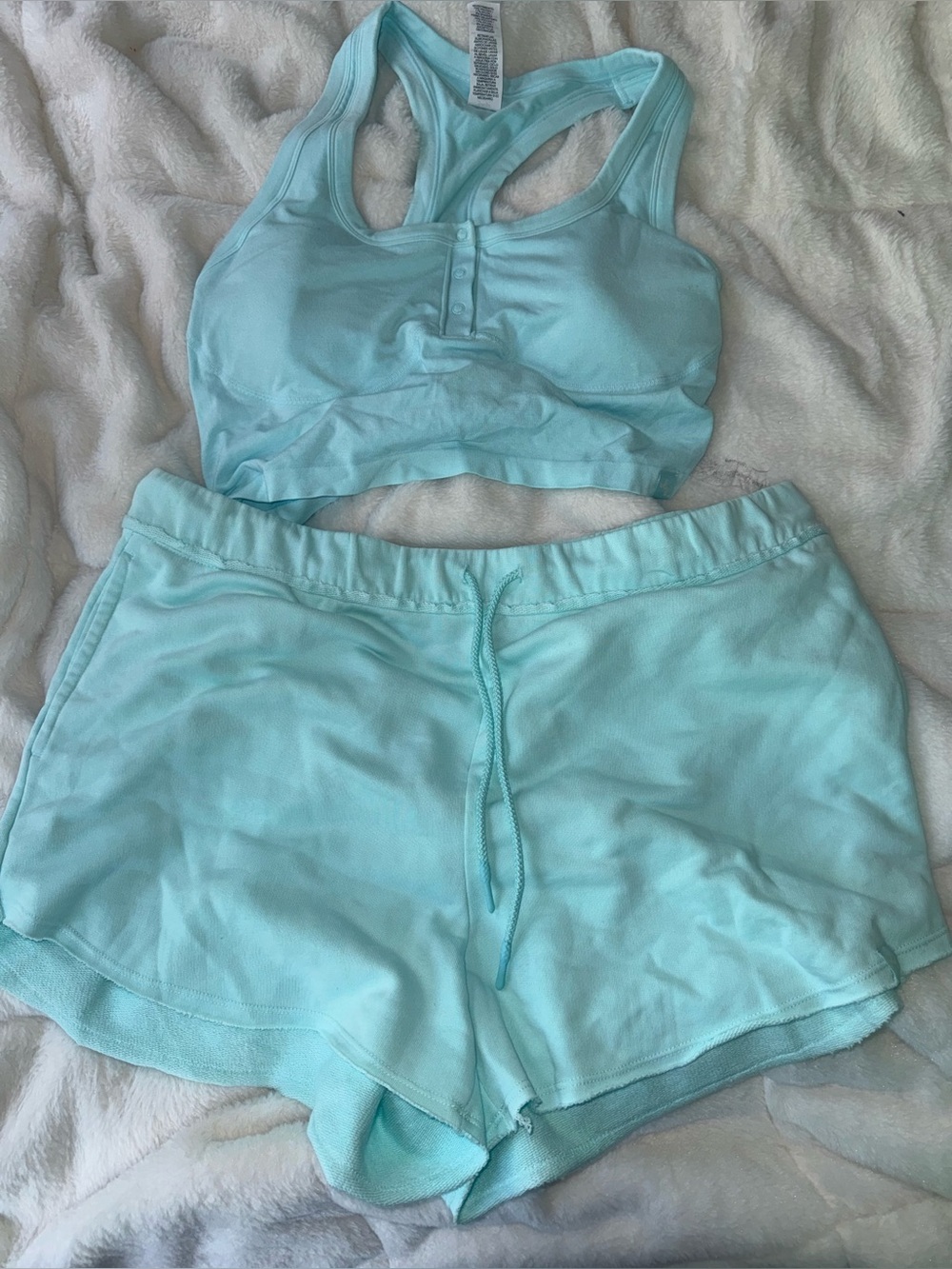 Women's Light Aqua Ribbed Racerback Bralette and Lounge Shorts Set